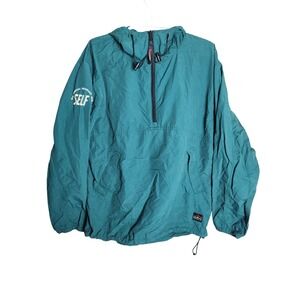 LL‎ Bean Outdoors Mens Windbreaker M Green Quarter Zip Pullover Hoodie 0PQ 36